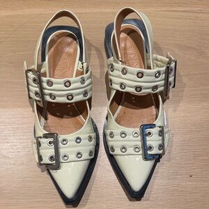 GANNI buckled pointed-toe ballerina shoes